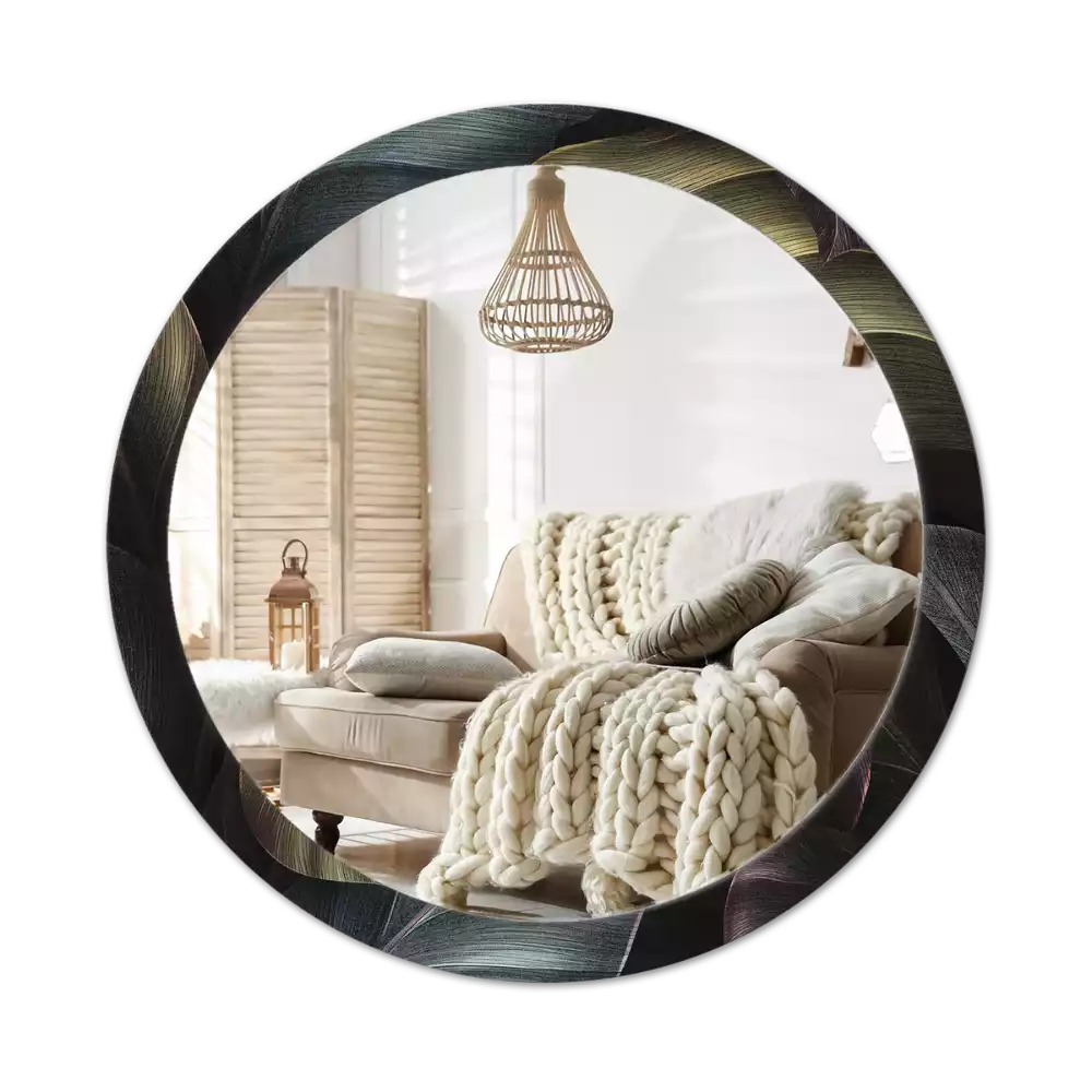 Oglindă rotundă imprimată Frunze tropicale întunecate