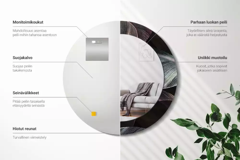 Oglindă rotundă imprimată Frunze tropicale întunecate