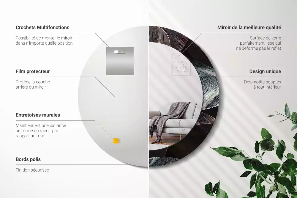 Oglindă rotundă imprimată Frunze tropicale întunecate