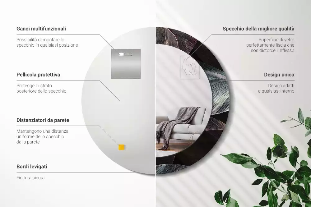 Oglindă rotundă imprimată Frunze tropicale întunecate