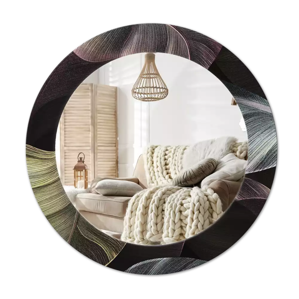 Oglindă rotundă imprimată Frunze tropicale întunecate