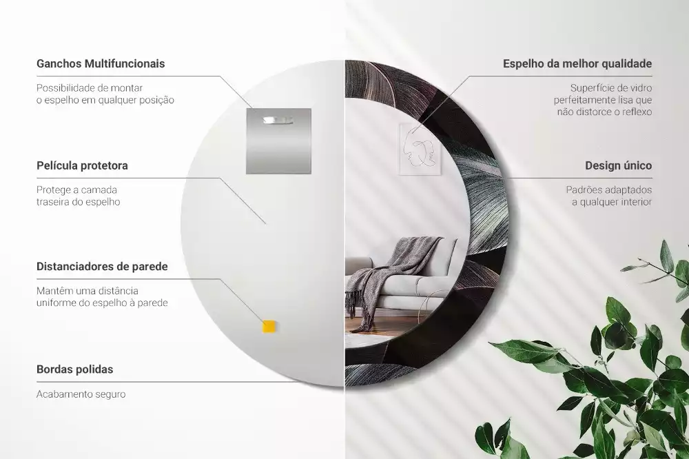 Oglindă rotundă imprimată Frunze tropicale întunecate