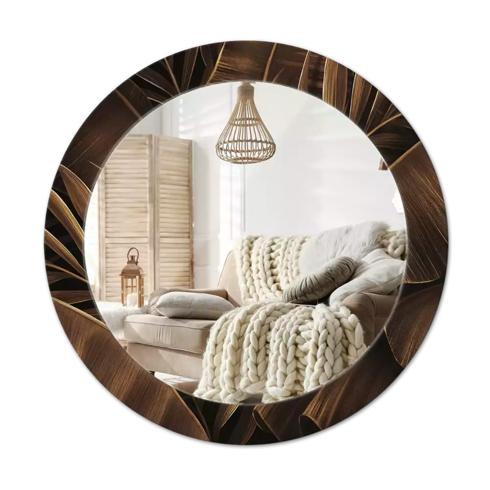 Oglindă rotundă imprimată Frunze maro de bananier