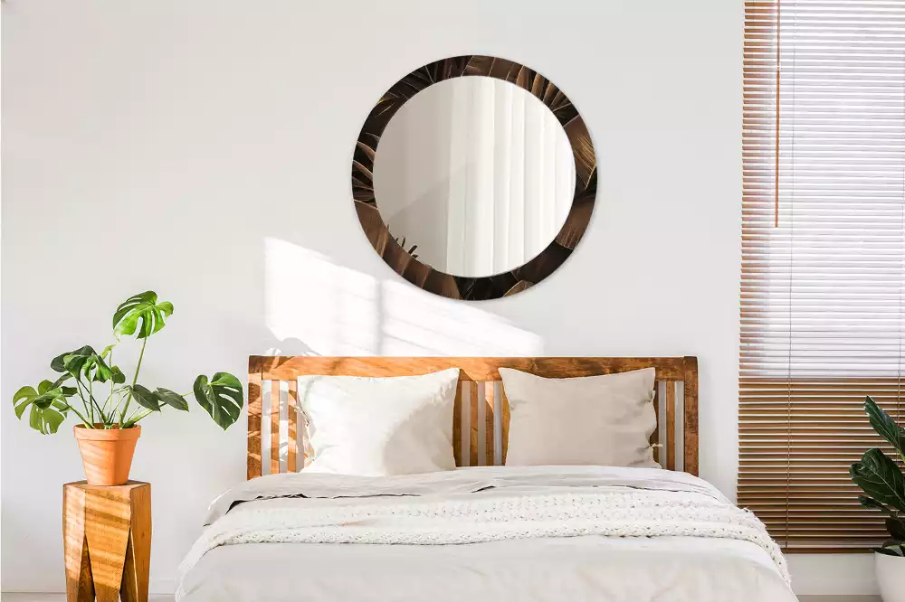 Oglindă rotundă imprimată Frunze maro de bananier