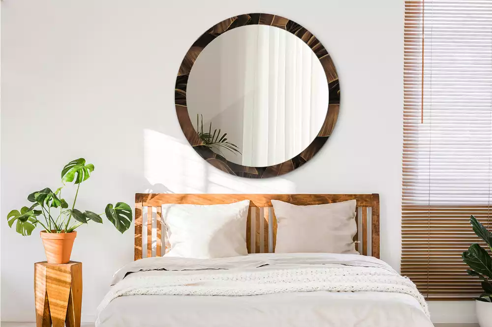 Oglindă rotundă imprimată Frunze maro de bananier