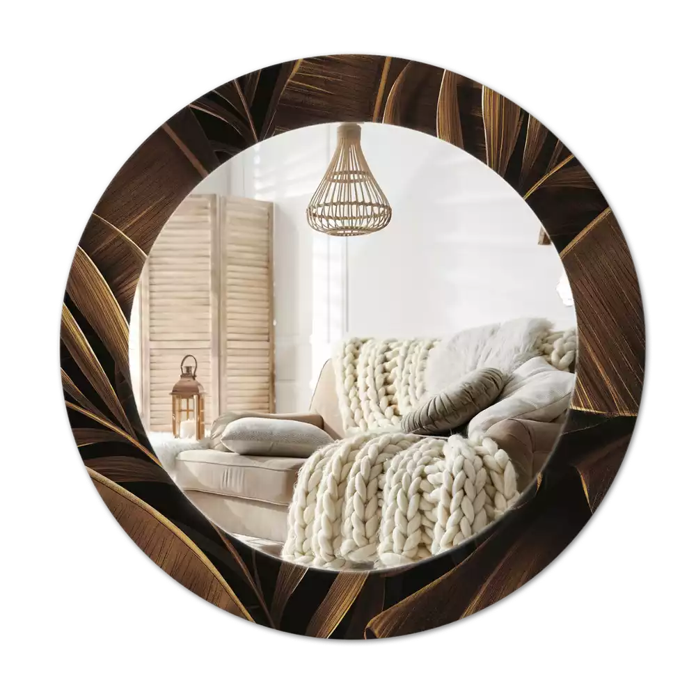 Oglindă rotundă imprimată Frunze maro de bananier