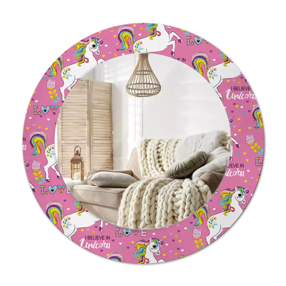 Oglindă rotundă ramă cu imprimeu Unicorn magic