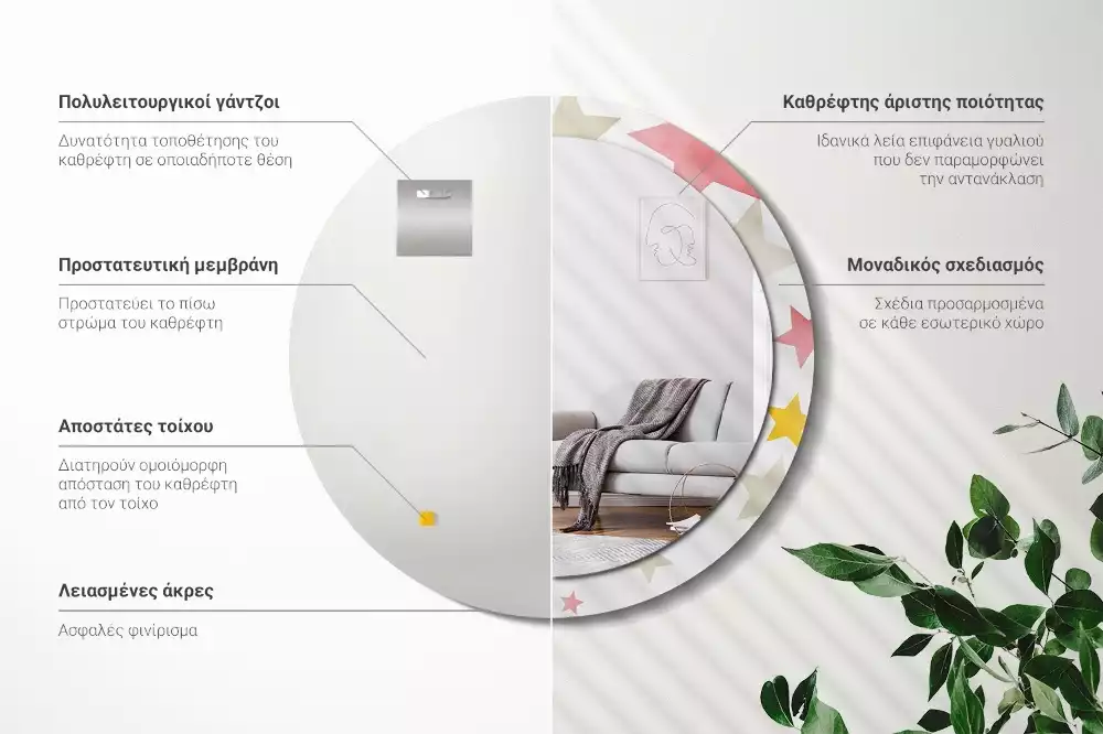 Oglindă cu decor rotundă Stele pastelate