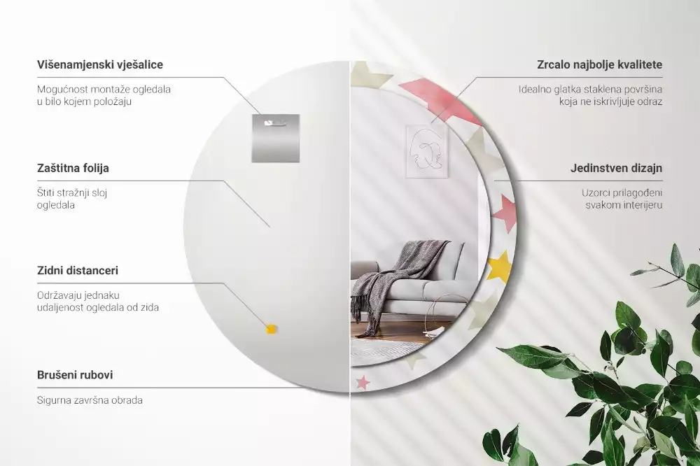 Oglindă cu decor rotundă Stele pastelate