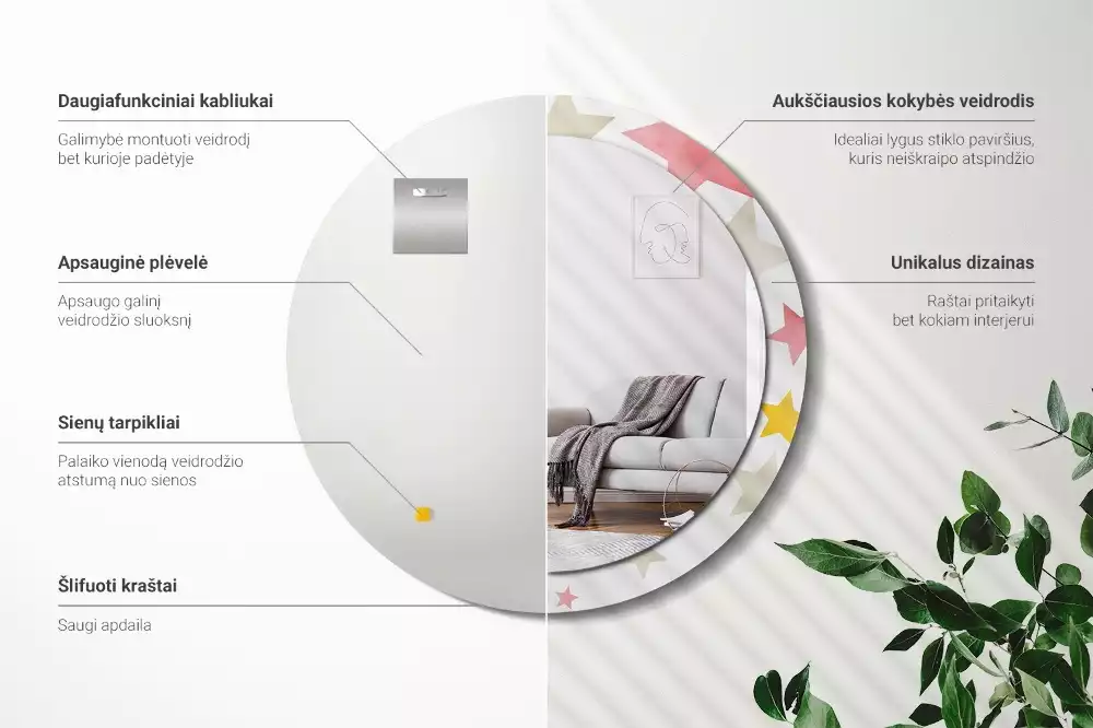 Oglindă cu decor rotundă Stele pastelate