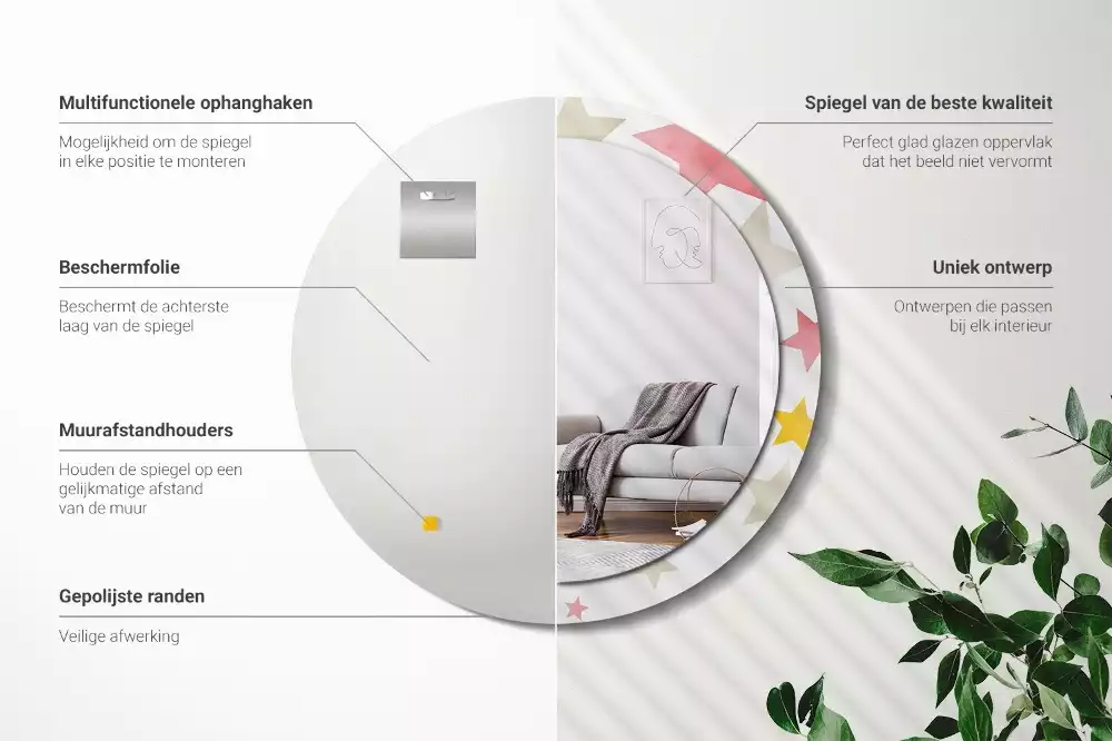 Oglindă cu decor rotundă Stele pastelate