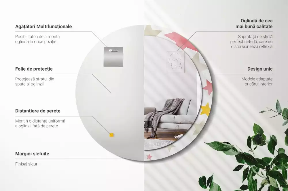 Oglindă cu decor rotundă Stele pastelate