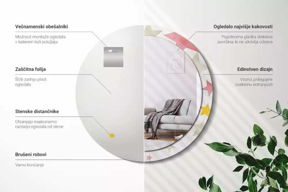 Oglindă cu decor rotundă Stele pastelate