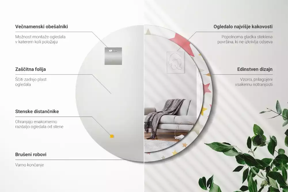 Oglindă cu decor rotundă Stele pastelate