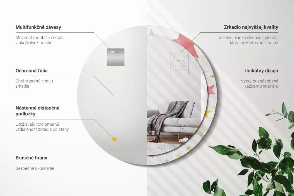 Oglindă cu decor rotundă Stele pastelate