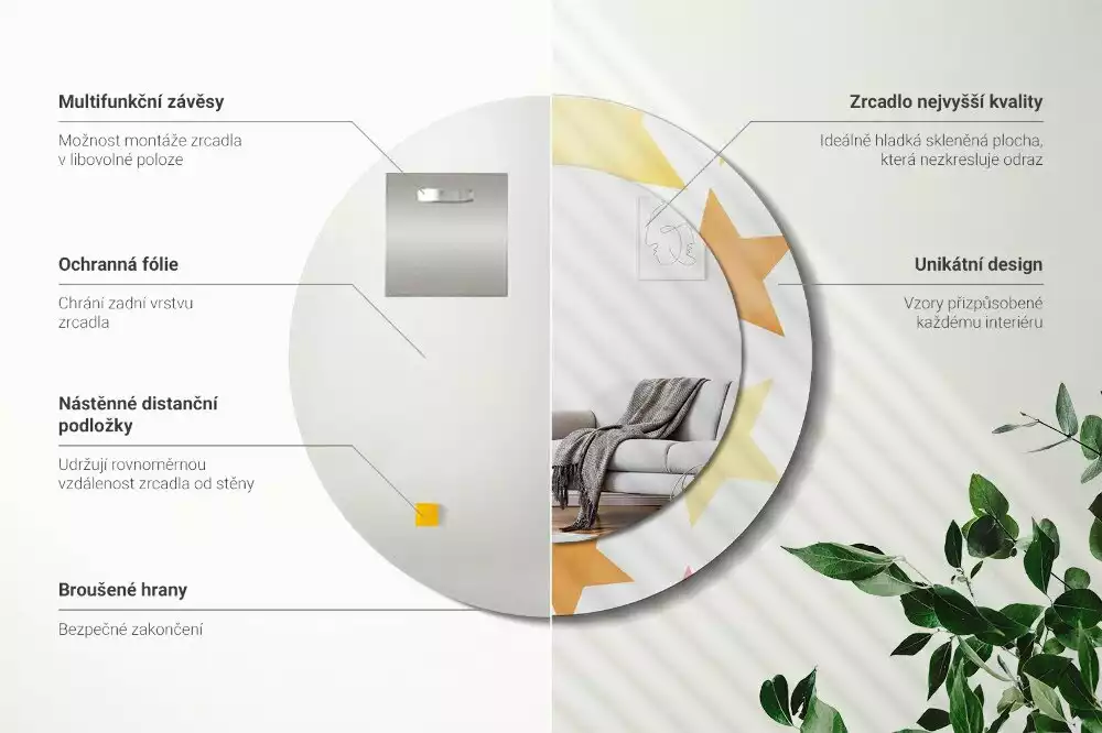 Oglindă cu decor rotundă Stele pastelate