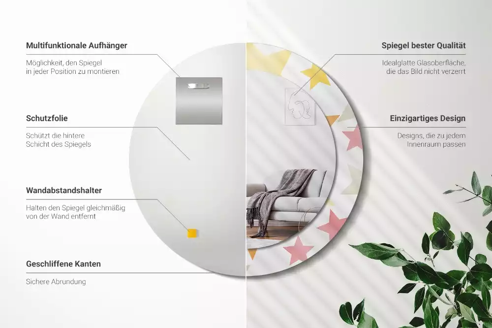Oglindă cu decor rotundă Stele pastelate