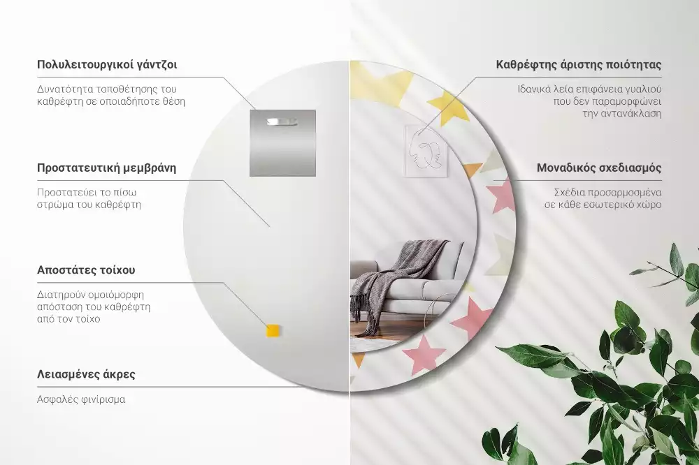 Oglindă cu decor rotundă Stele pastelate