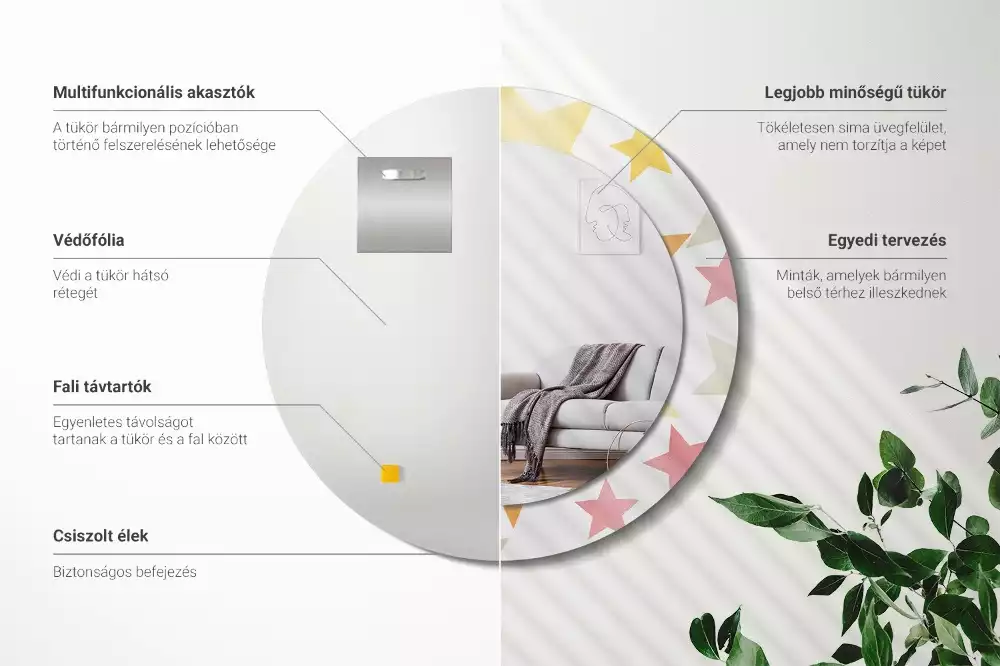 Oglindă cu decor rotundă Stele pastelate