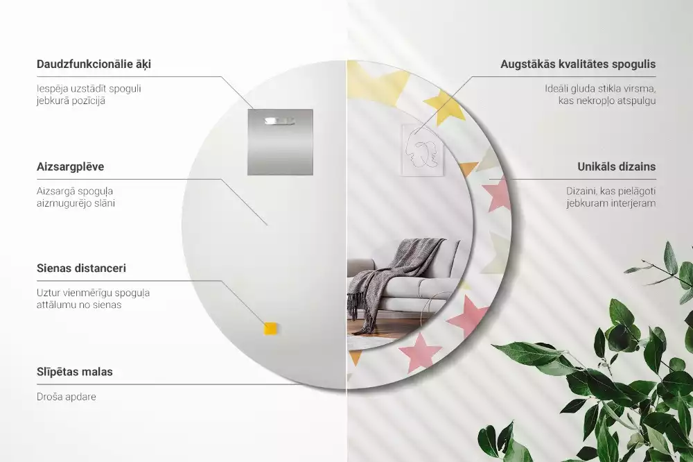 Oglindă cu decor rotundă Stele pastelate