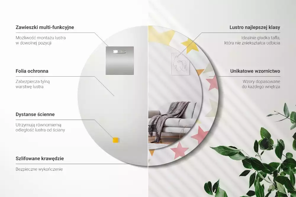 Oglindă cu decor rotundă Stele pastelate