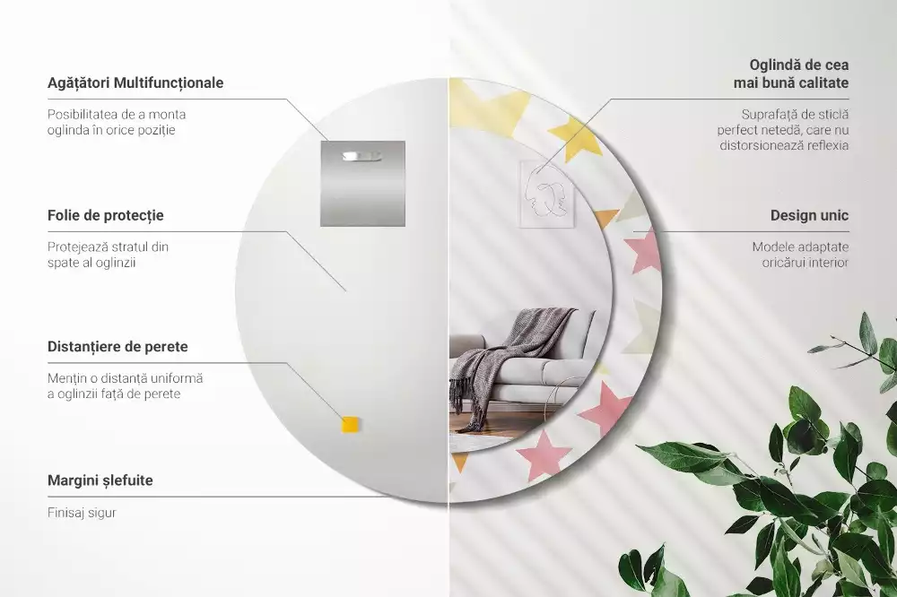 Oglindă cu decor rotundă Stele pastelate