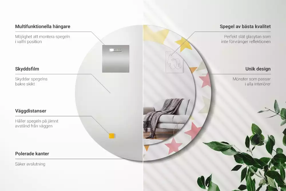 Oglindă cu decor rotundă Stele pastelate