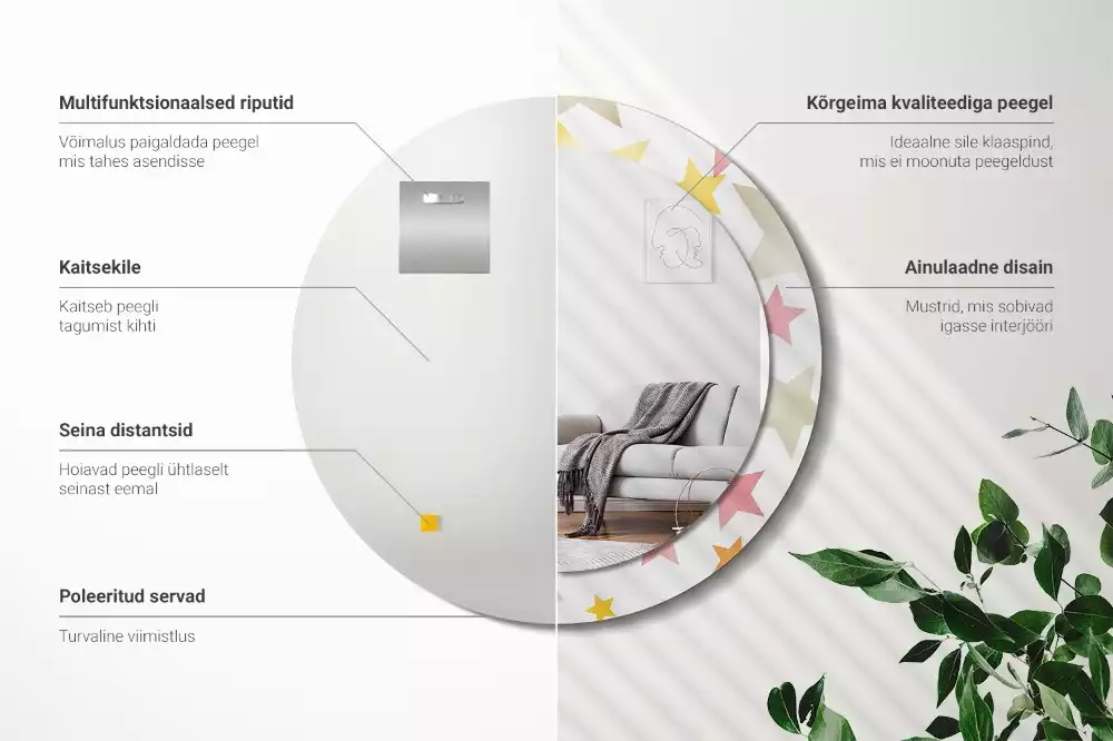 Oglindă cu decor rotundă Stele pastelate