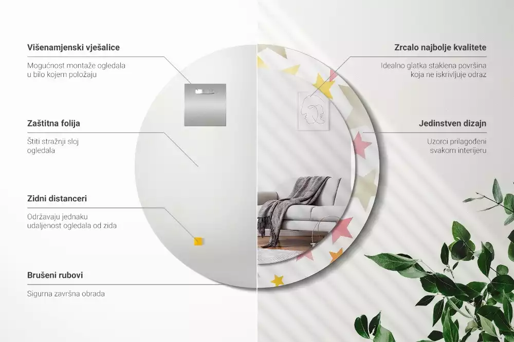 Oglindă cu decor rotundă Stele pastelate