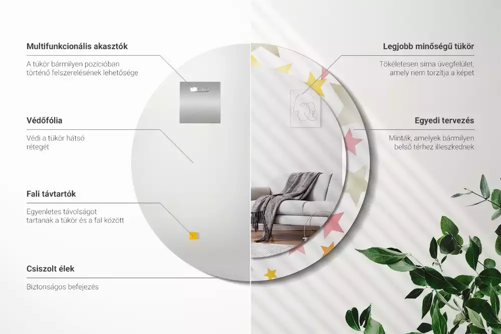 Oglindă cu decor rotundă Stele pastelate