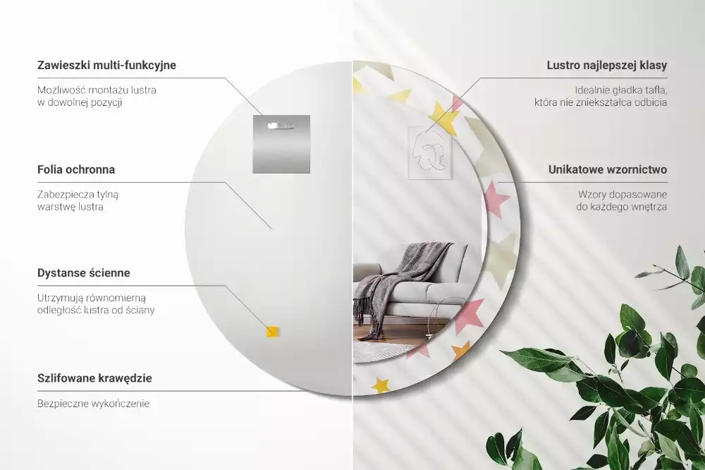 Oglindă cu decor rotundă Stele pastelate