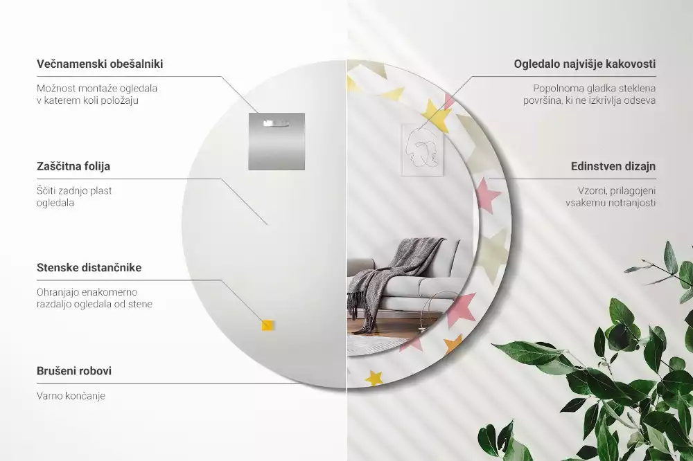 Oglindă cu decor rotundă Stele pastelate