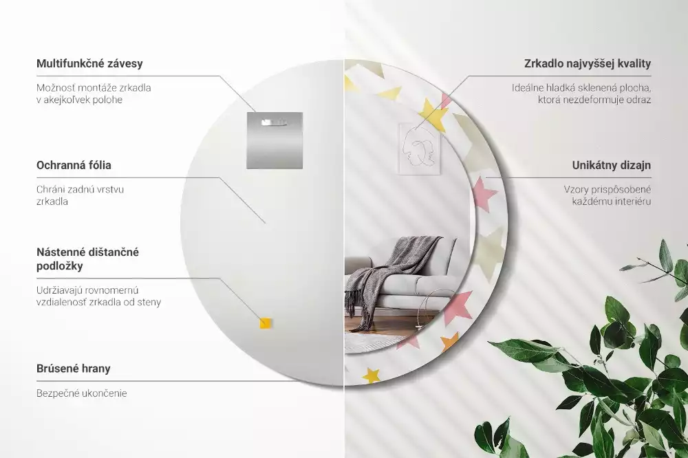 Oglindă cu decor rotundă Stele pastelate