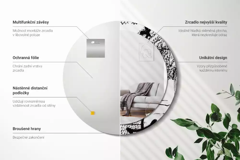 Oglindă rotundă ramă cu imprimeu Model graffiti