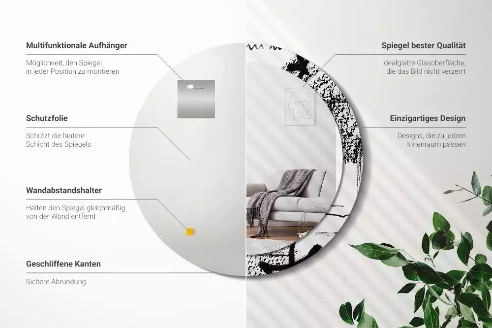 Oglindă rotundă ramă cu imprimeu Model graffiti