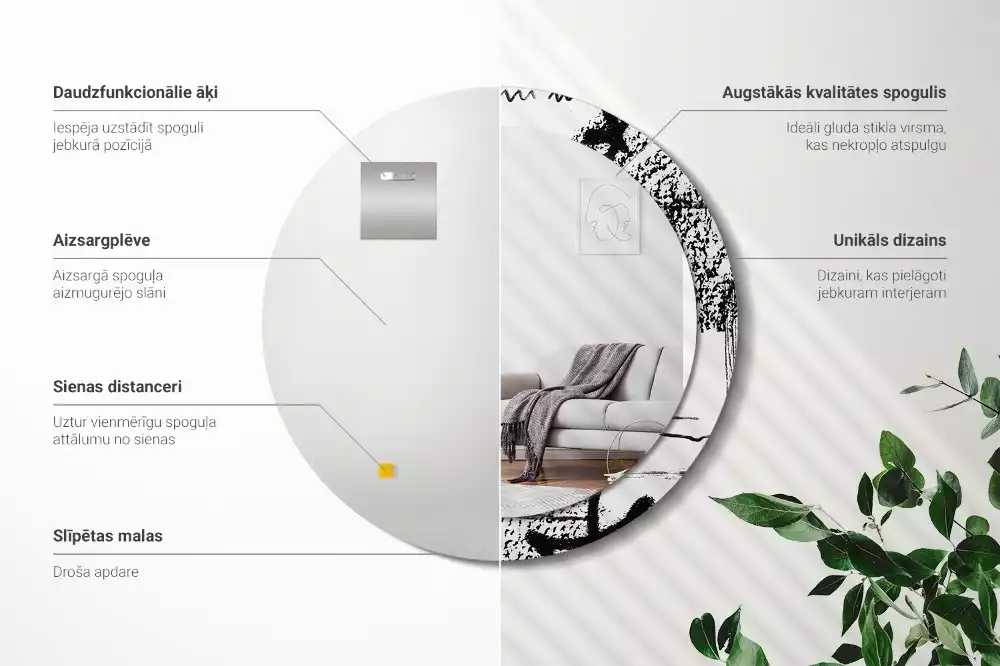 Oglindă rotundă ramă cu imprimeu Model graffiti