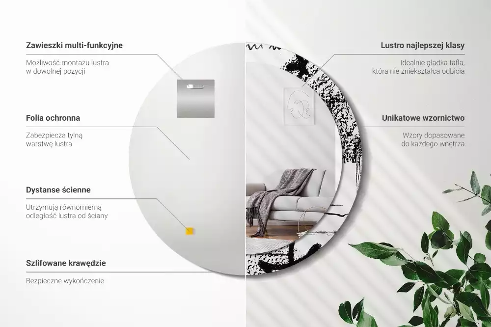 Oglindă rotundă ramă cu imprimeu Model graffiti