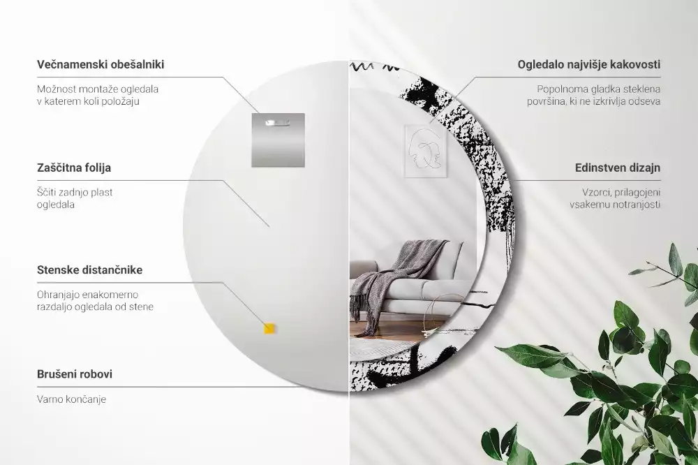 Oglindă rotundă ramă cu imprimeu Model graffiti