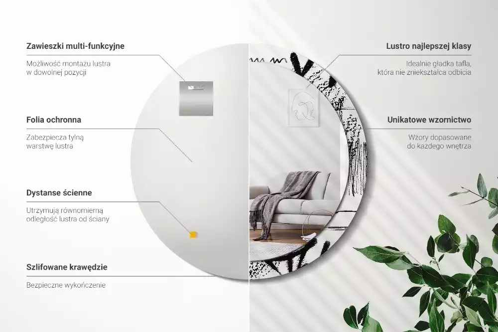 Oglindă rotundă ramă cu imprimeu Model graffiti