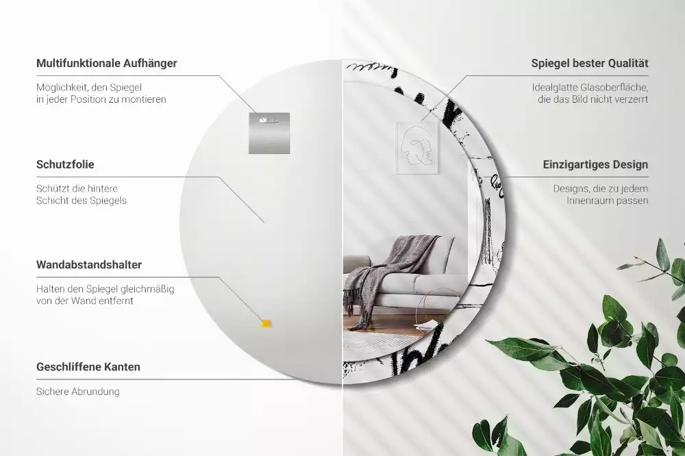 Oglindă rotundă ramă cu imprimeu Model graffiti