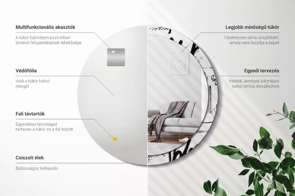 Oglindă rotundă ramă cu imprimeu Model graffiti