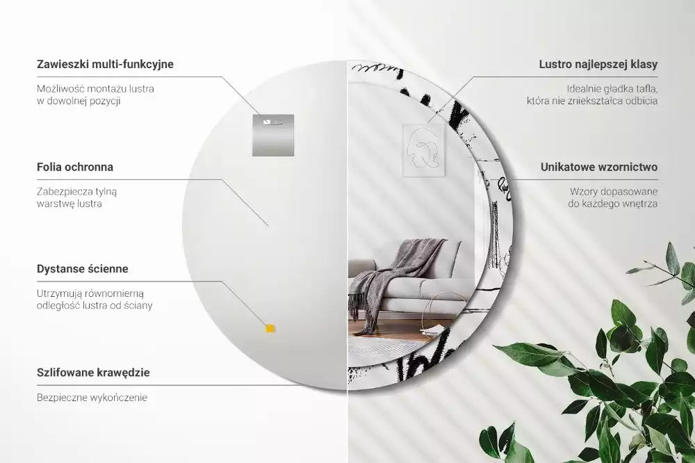 Oglindă rotundă ramă cu imprimeu Model graffiti