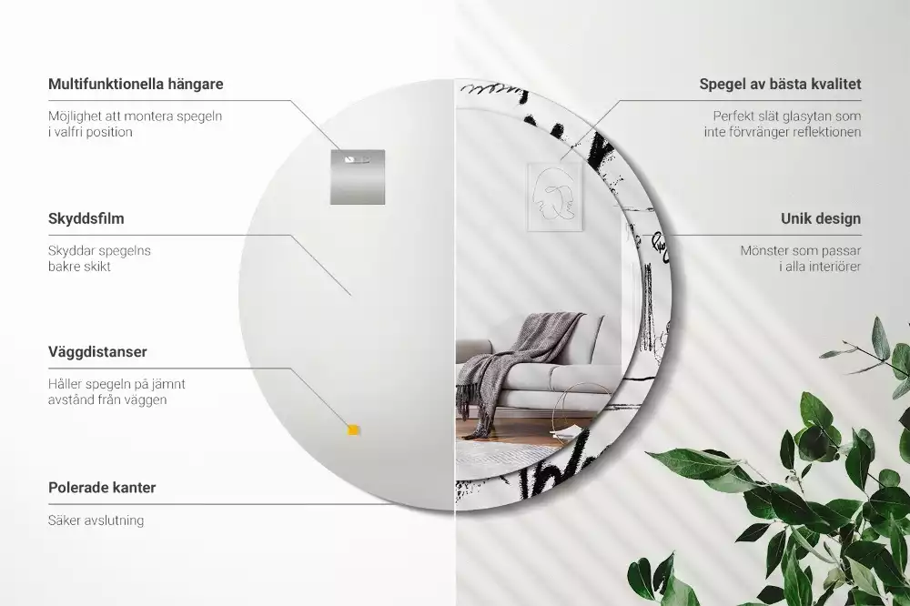 Oglindă rotundă ramă cu imprimeu Model graffiti