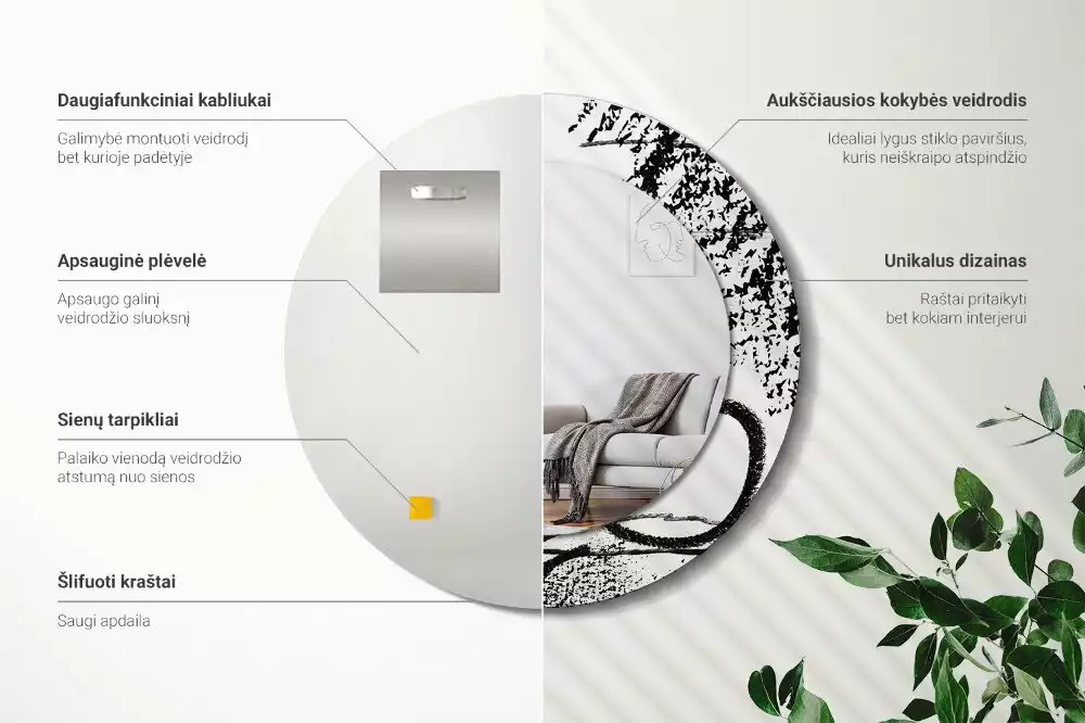 Oglindă rotundă ramă cu imprimeu Model graffiti