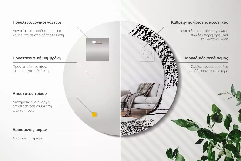 Oglindă rotundă ramă cu imprimeu Model graffiti