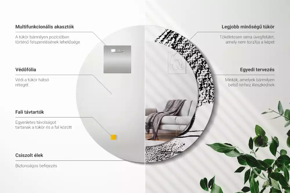 Oglindă rotundă ramă cu imprimeu Model graffiti