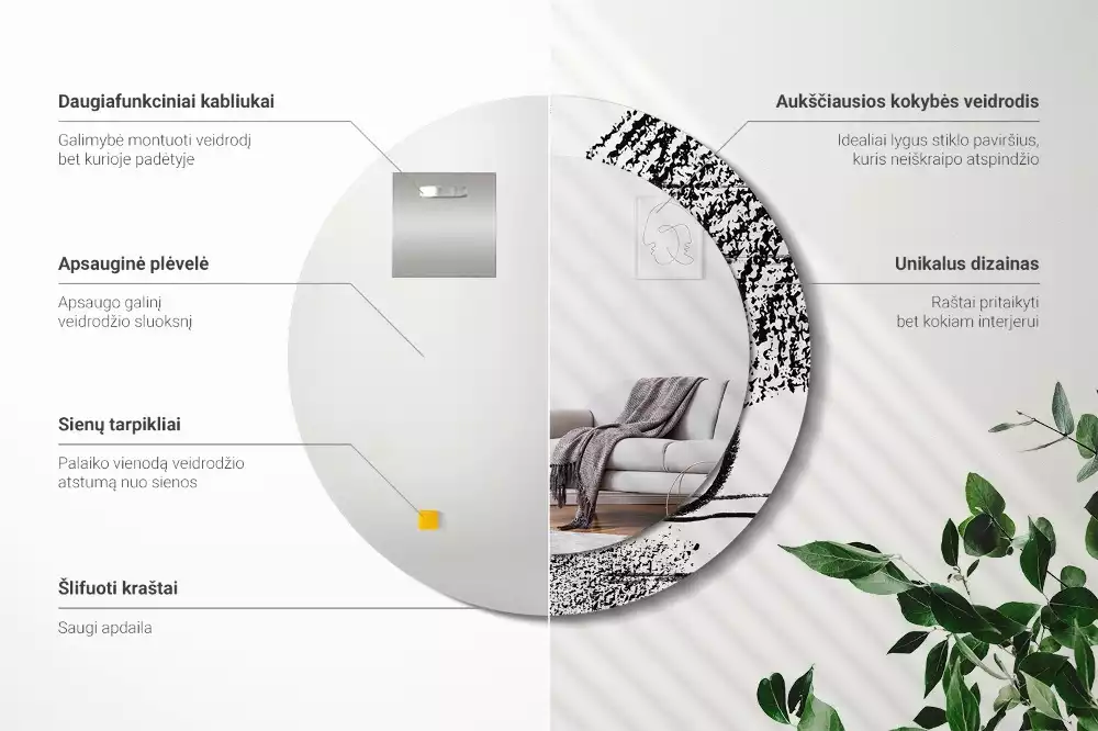 Oglindă rotundă ramă cu imprimeu Model graffiti