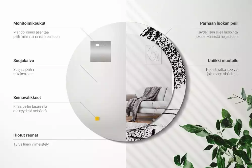 Oglindă rotundă ramă cu imprimeu Model graffiti