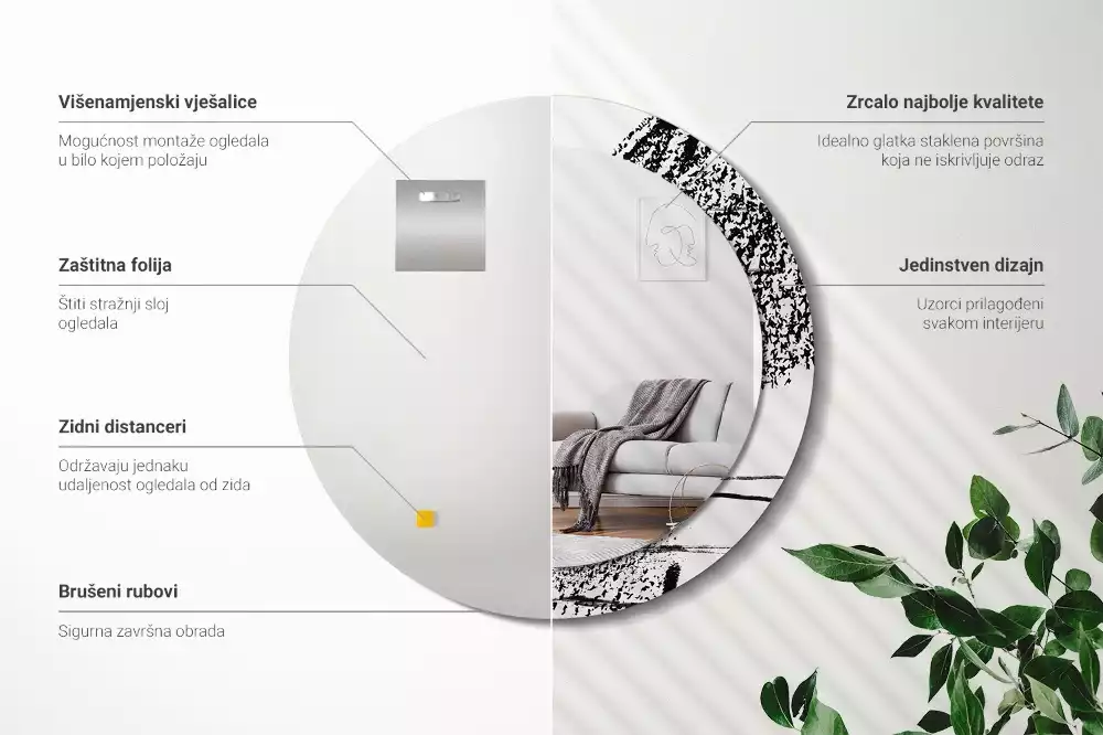 Oglindă rotundă ramă cu imprimeu Model graffiti