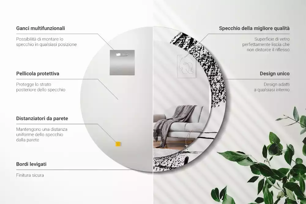 Oglindă rotundă ramă cu imprimeu Model graffiti